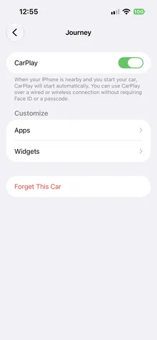 The car's CarPlay settings with Apps under Customize