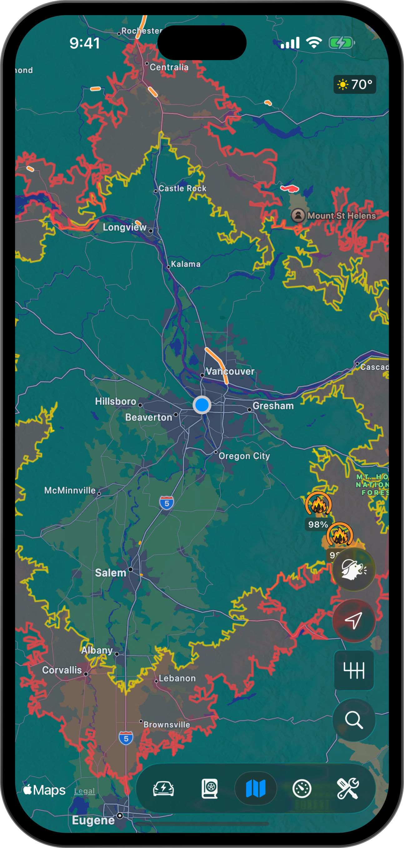 The Danger Zone: See how far you can go. Plan your fuel / charge stops accordingly.