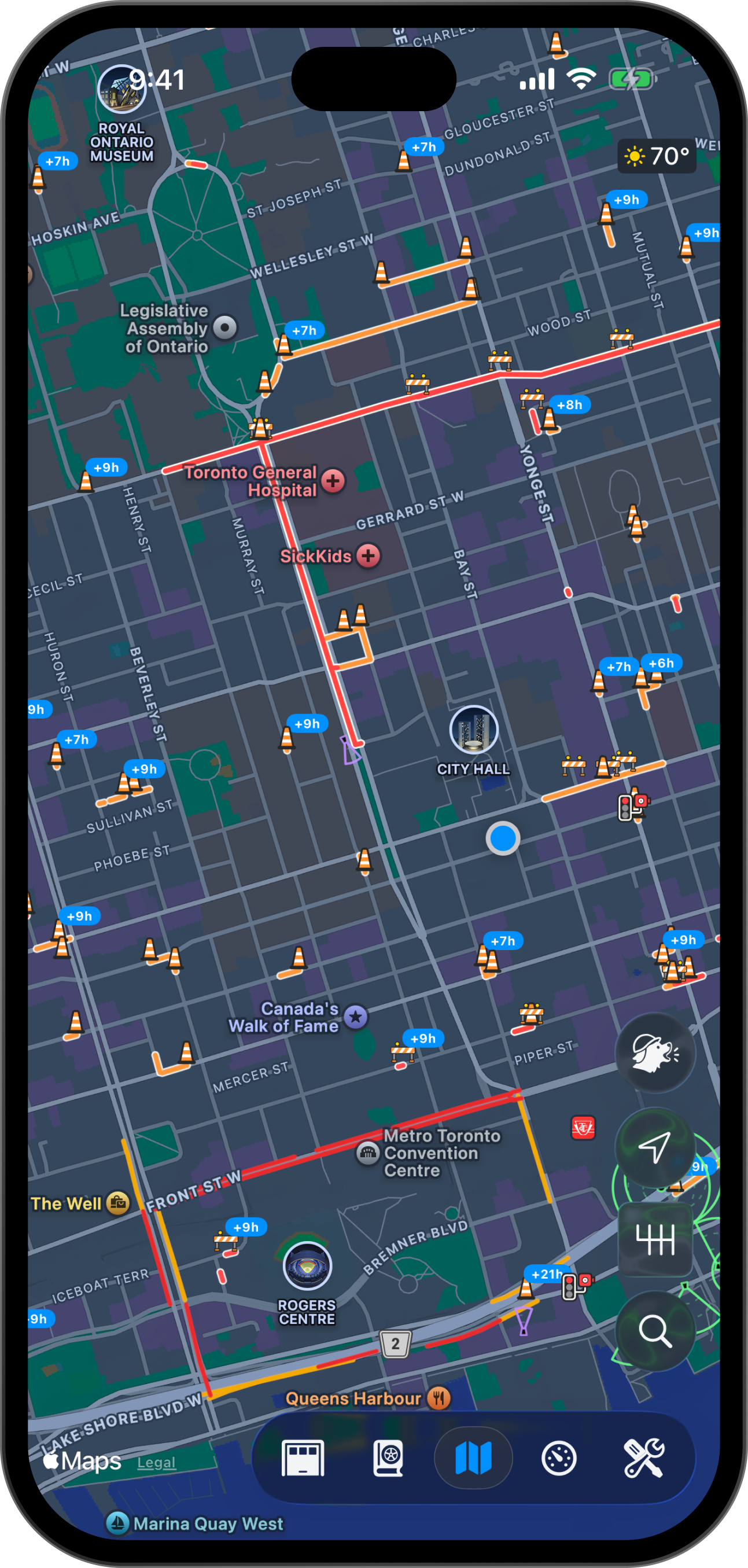 Pelican's map shows real-time road information from cities and drivers.
